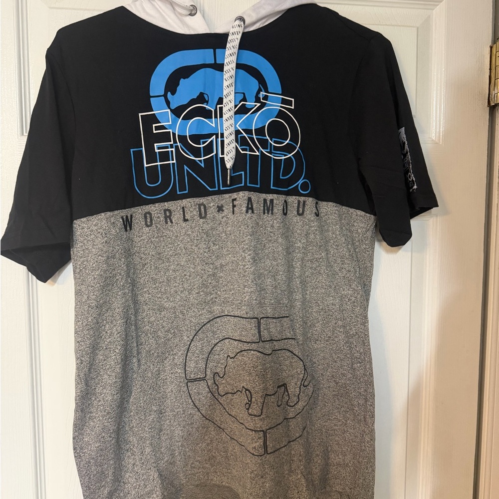 Ecko Unlimited Mens Black and Gray Hoodie T-Shirt
